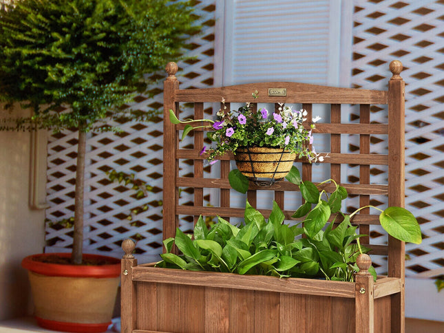 Wood Planter Box with Trellis Weather-resistant Outdoor