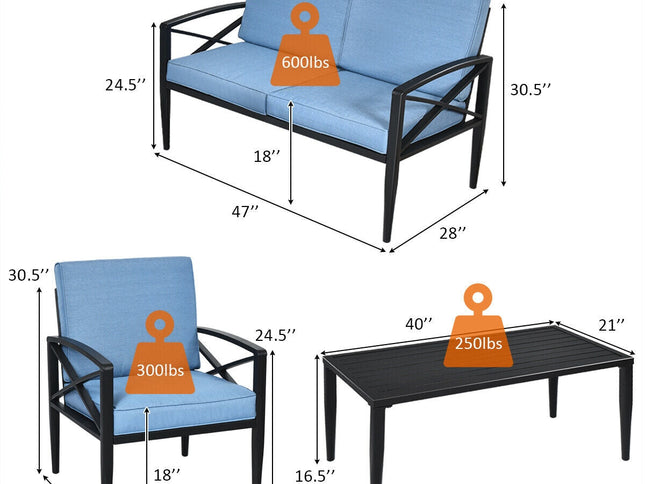 4-Piece Outdoor Aluminum Patio Sofa Set with Loveseat & Side Table