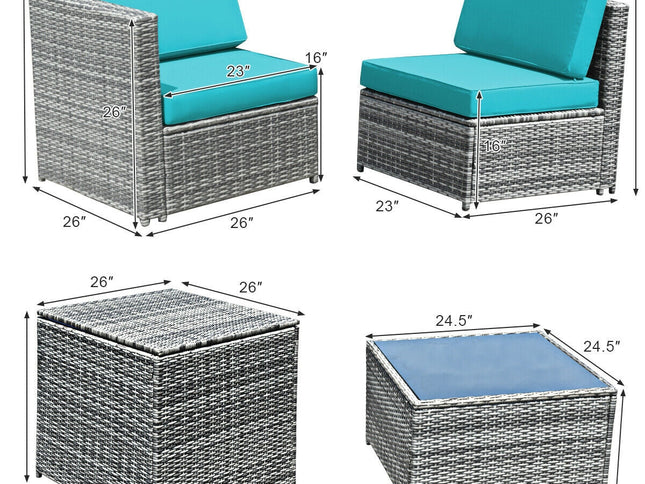 8-Piece Outdoor Wicker Rattan Sofa Set with Storage Box & Tempered Glass Table — Turquoise
