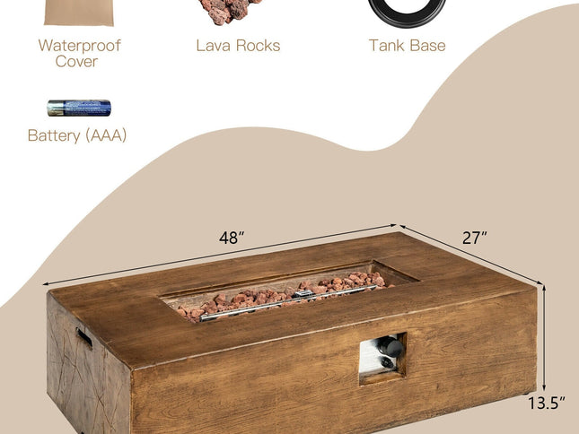 48"x27" Gas Fire Pit Table with Lava Rocks & Cover, 50,000 BTU