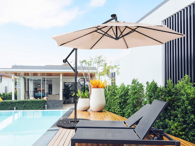 10 Ft Patio Solar Powered Cantilever Umbrella with Tilting System