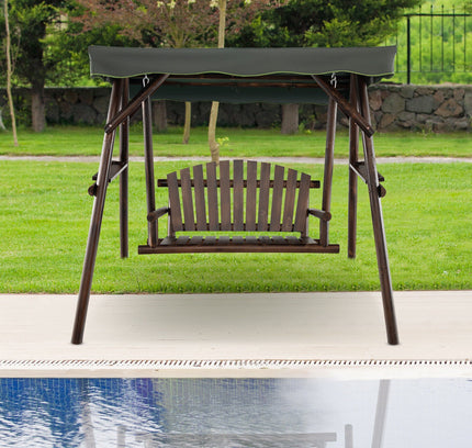 2-Person Outdoor Wooden Porch Swing with an Adjustable Canopy