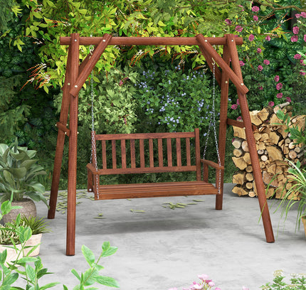 2-Person Wooden Outdoor Porch Swing with 500 lb Weight Capacity