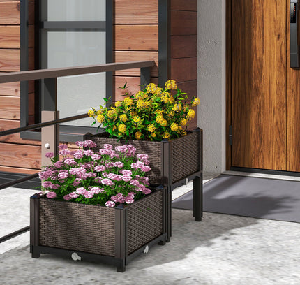 2 Set Elevated Plastic Raised Garden Bed Planter Kit for Flower Vegetable Grow-Brown
