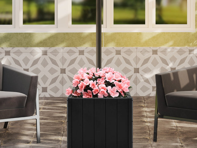 2-in-1 Outdoor Umbrella Base Planter Patio Umbrella Stand with Flower Box-Black
