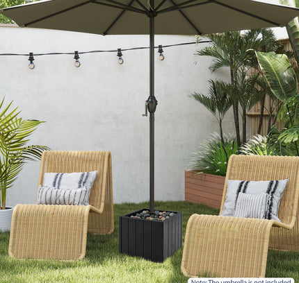 2-in-1 Outdoor Umbrella Base Planter Patio Umbrella Stand with Flower Box-Black
