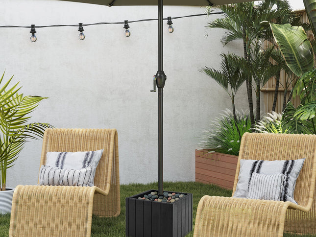 2-in-1 Outdoor Umbrella Base Planter Patio Umbrella Stand with Flower Box-Black