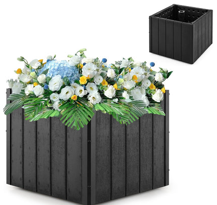 2-in-1 Outdoor Umbrella Base Planter Patio Umbrella Stand with Flower Box-Black