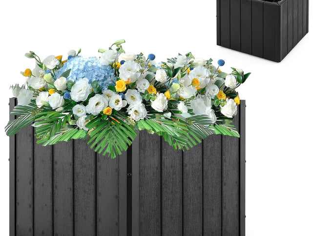 2-in-1 Outdoor Umbrella Base Planter Patio Umbrella Stand with Flower Box-Black