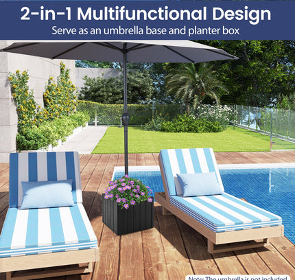 2-in-1 Outdoor Umbrella Base Planter Patio Umbrella Stand with Flower Box-Black