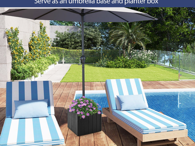 2-in-1 Outdoor Umbrella Base Planter Patio Umbrella Stand with Flower Box-Black