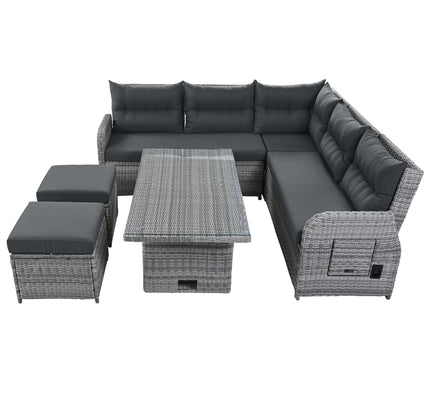 Outdoor Rattan Patio Furniture Set with Adjustable Recliners, Ottomans & Tables