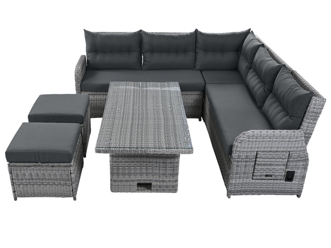 Outdoor Rattan Patio Furniture Set with Adjustable Recliners, Ottomans & Tables