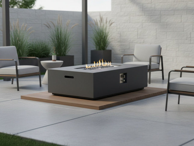 Volon Modern Rectangular Fire Pit Table in Light Gray