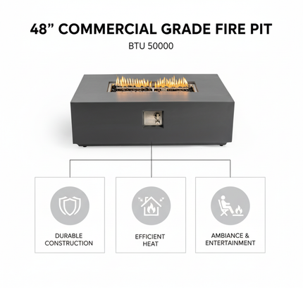 Volon Modern Rectangular Fire Pit Table in Light Gray