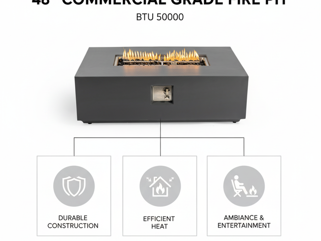 Volon Modern Rectangular Fire Pit Table in Light Gray