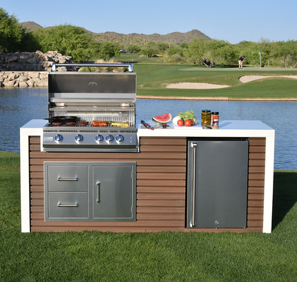 KoKoMo Outdoor Kitchen Island with Waterfall Edge – 32” Built-In Grill