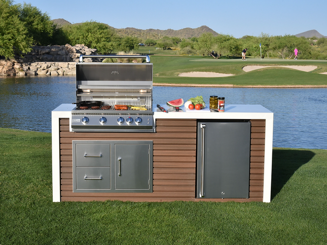 KoKoMo Outdoor Kitchen Island with Waterfall Edge – 32” Built-In Grill