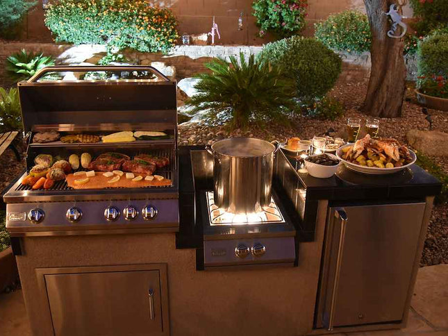 KoKoMo BBQ Island - 7'6" Outdoor Kitchen with 4-Burner Grill, Wok Burner & Refrigerator