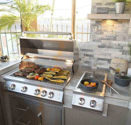 KoKoMo Bermuda Kitchen BBQ Island with Built-In TV, Fire Pit & Bar for Ultimate Outdoor Entertaining
