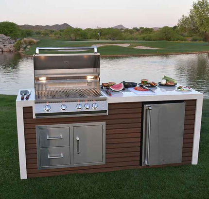 KoKoMo Outdoor Kitchen Island with Waterfall Edge – 32” Built-In Grill