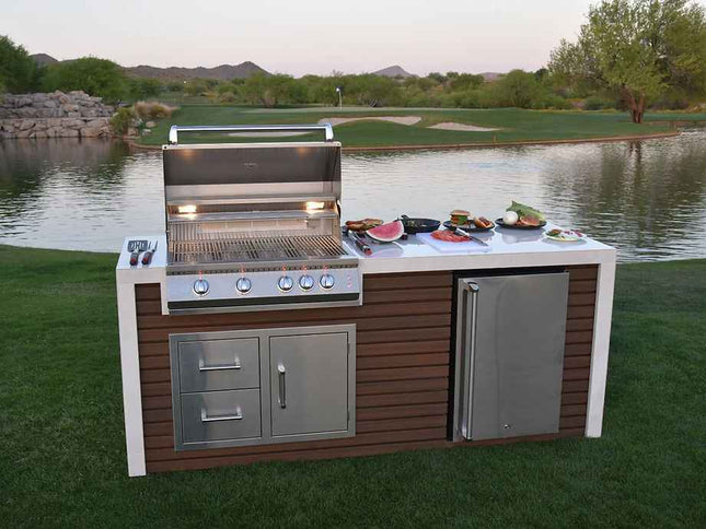 KoKoMo Outdoor Kitchen Island with Waterfall Edge – 32” Built-In Grill