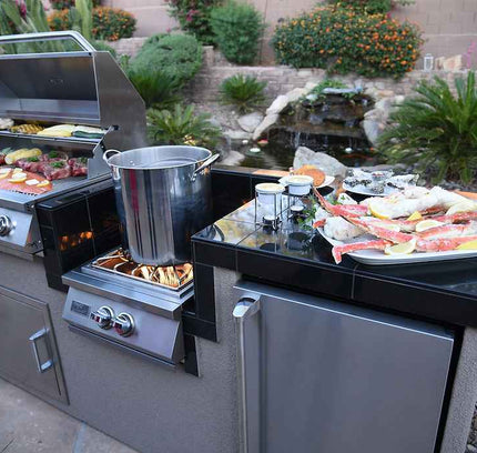 KoKoMo BBQ Island - 7'6" Outdoor Kitchen with 4-Burner Grill, Wok Burner & Refrigerator