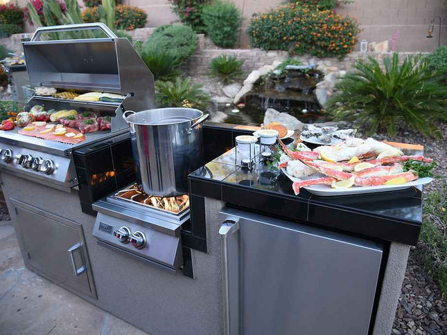 KoKoMo BBQ Island - 7'6" Outdoor Kitchen with 4-Burner Grill, Wok Burner & Refrigerator