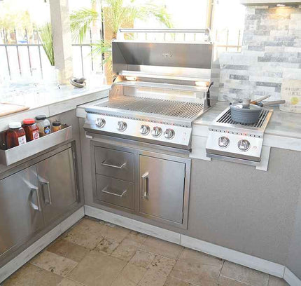 KoKoMo Bermuda Kitchen BBQ Island with Built-In TV, Fire Pit & Bar for Ultimate Outdoor Entertaining