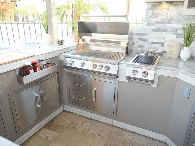 KoKoMo Bermuda Kitchen BBQ Island with Built-In TV, Fire Pit & Bar for Ultimate Outdoor Entertaining