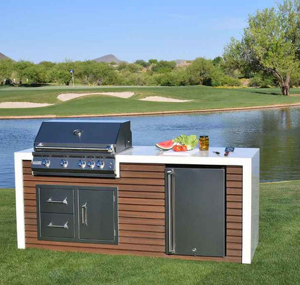KoKoMo Outdoor Kitchen Island with Waterfall Edge – 32” Built-In Grill
