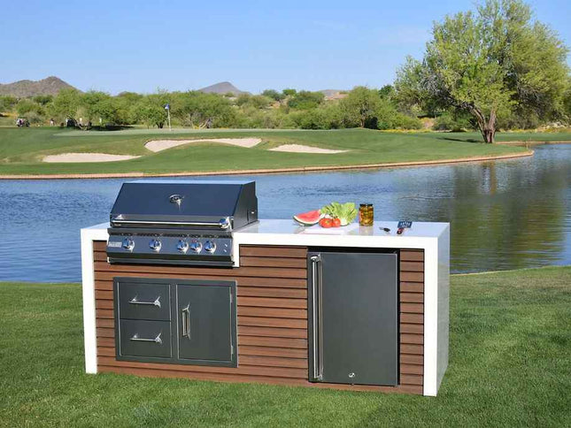 KoKoMo Outdoor Kitchen Island with Waterfall Edge – 32” Built-In Grill