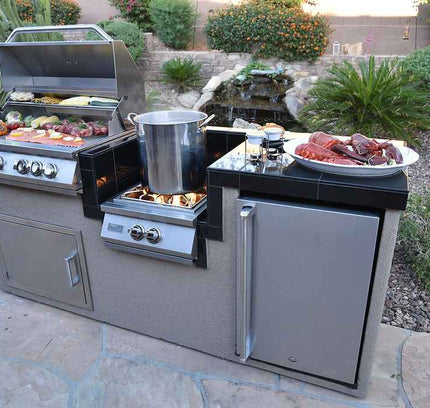 KoKoMo BBQ Island - 7'6" Outdoor Kitchen with 4-Burner Grill, Wok Burner & Refrigerator