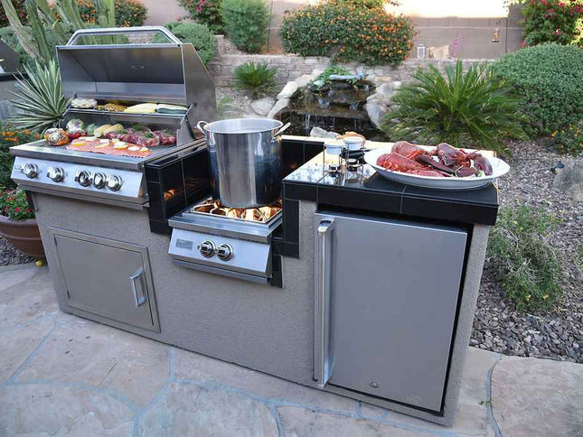 KoKoMo BBQ Island - 7'6" Outdoor Kitchen with 4-Burner Grill, Wok Burner & Refrigerator