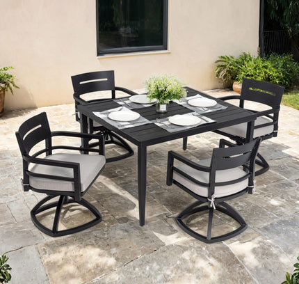 Outdoor Modern Dining Set, Chairs Sunbrella Cushioned And Dining Table With Umbrella Hole