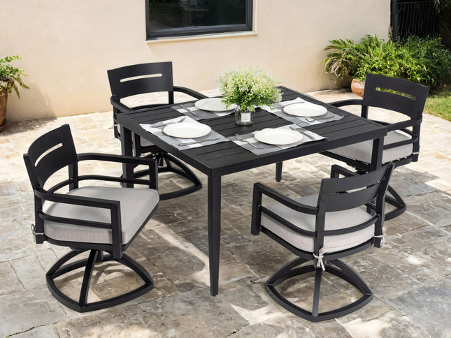 Outdoor Modern Dining Set, Chairs Sunbrella Cushioned And Dining Table With Umbrella Hole