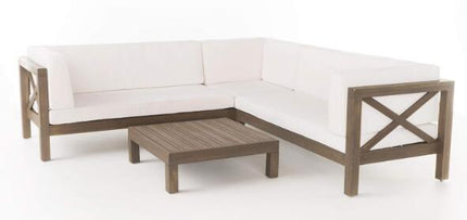 Brava X-Back 4-Piece Acacia Wood Outdoor Sofa Set — White, Mid-Century Modern