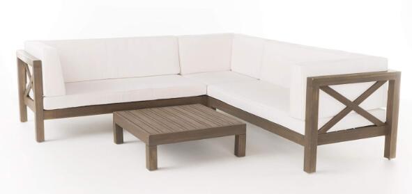 Brava X-Back 4-Piece Acacia Wood Outdoor Sofa Set — White, Mid-Century Modern
