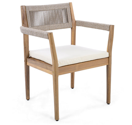 5-Piece Acacia Wood Outdoor Dining Set with Rope Braided Chairs & Round Table — Teak