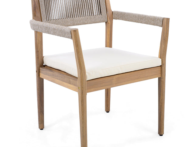 5-Piece Acacia Wood Outdoor Dining Set with Rope Braided Chairs & Round Table — Teak