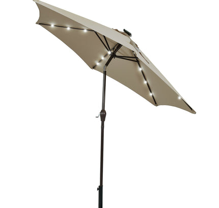 9 Feet Solar LED Lighted Patio Market Umbrella Tilt Adjustment Crank Lift