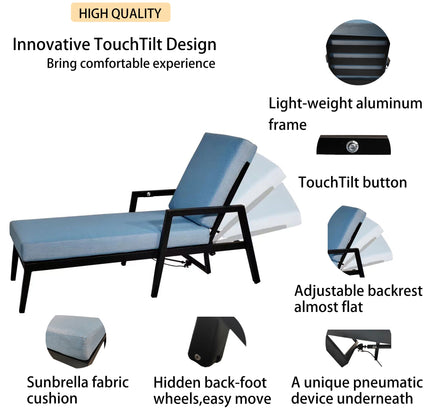 3PC Outdoor Aluminum Patio Furniture Chaise Lounge Set 2 Chaise & 1 End Table