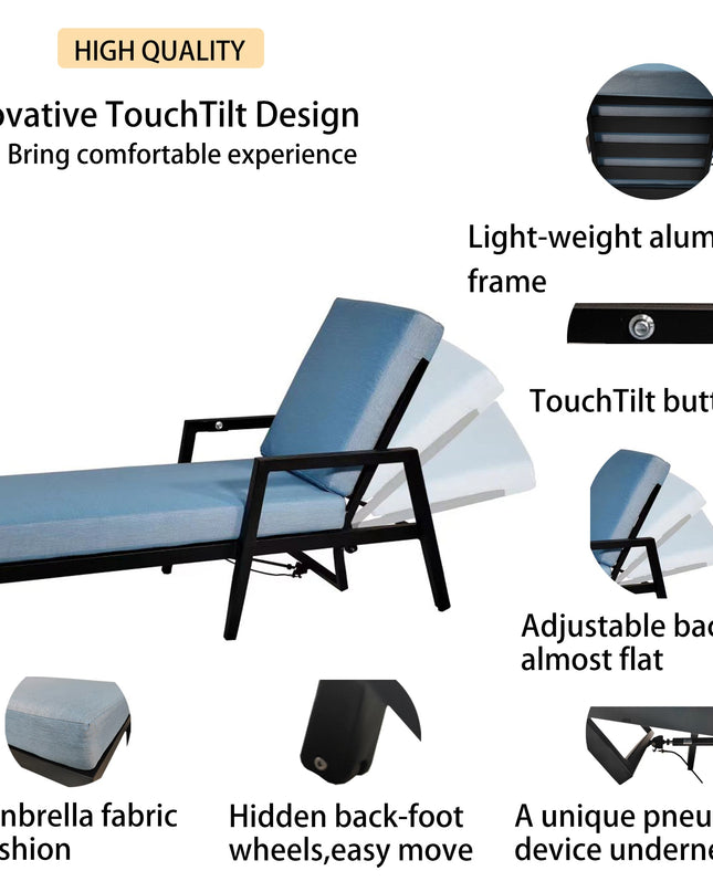 3PC Outdoor Aluminum Patio Furniture Chaise Lounge Set 2 Chaise & 1 End Table