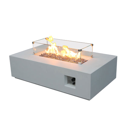 52 Inch Outdoor Concrete Propane gas rectangle Fire Pit table in Antique white color