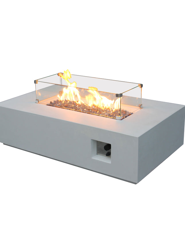 52 Inch Outdoor Concrete Propane gas rectangle Fire Pit table in Antique white color