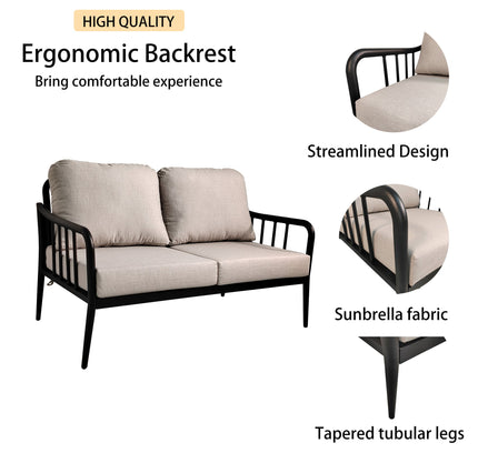 2PC Outdoor Aluminum Patio Furniture Modern Loveseat Sofa Conversation/Chat Set