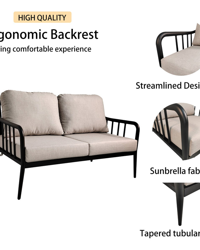 2PC Outdoor Aluminum Patio Furniture Modern Loveseat Sofa Conversation/Chat Set