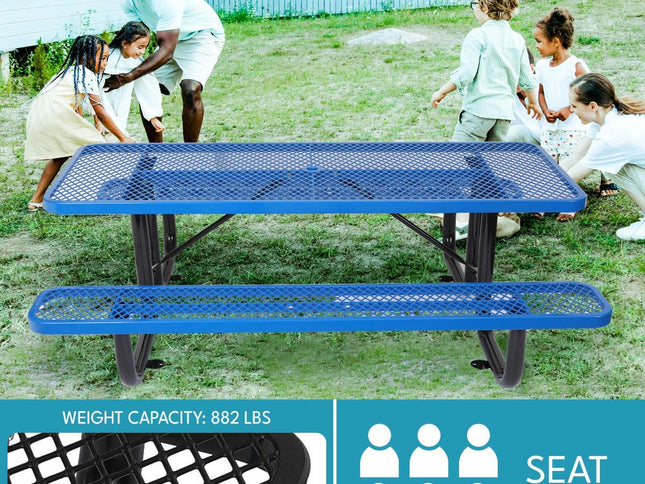 Outdoor Steel Picnic Rectangular Table With Umbrella Pole