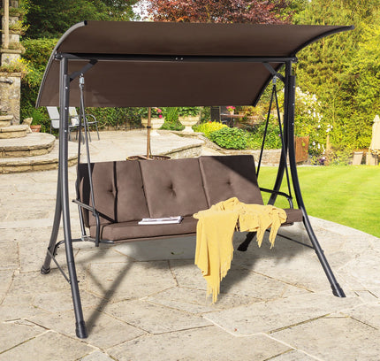 3-Seat Outdoor Porch Swing with Adjustable Canopy and Padded Cushions