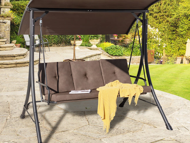 3-Seat Outdoor Porch Swing with Adjustable Canopy and Padded Cushions